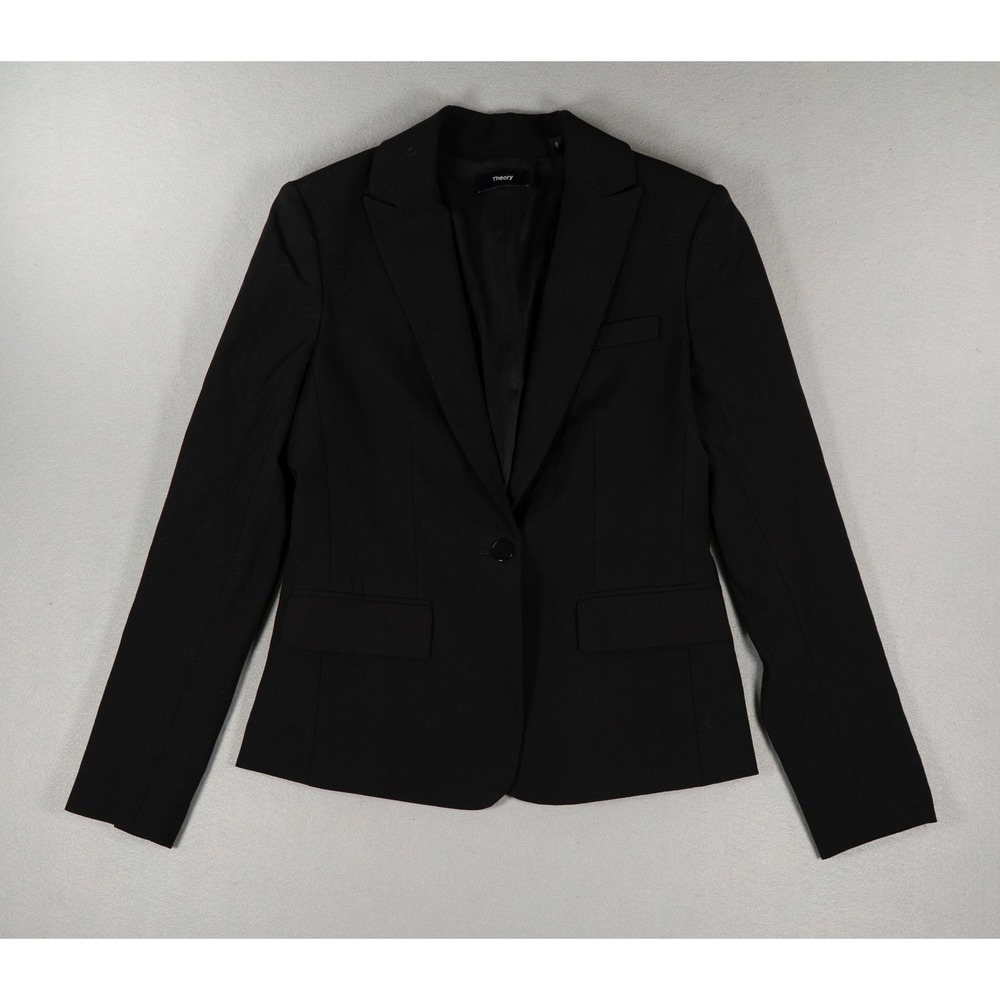 Theory Gabe B3 Sevona Black Virgin Wool Single Button Blazer Jacket Size 4